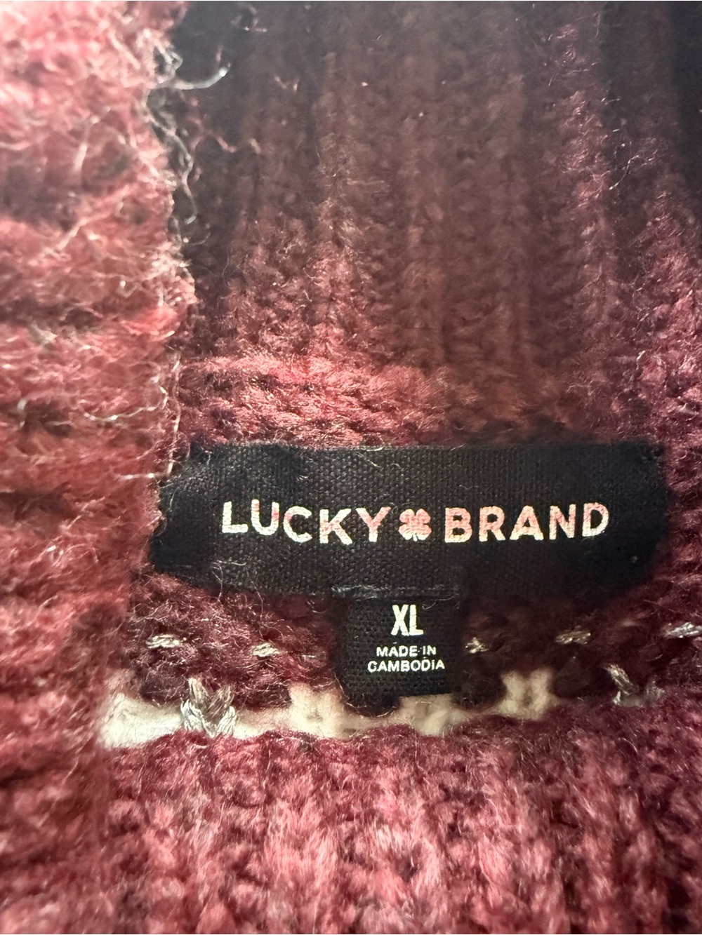 NWT Lucky Brand XL Fair Isle Nordic Mock Neck Sweater Burgundy Heather - Picture 4 of 8